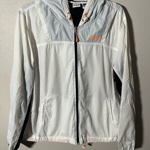 Men’s FILA Sport Athletic White Full Zip Hooded Windbreaker Jacket Size XL